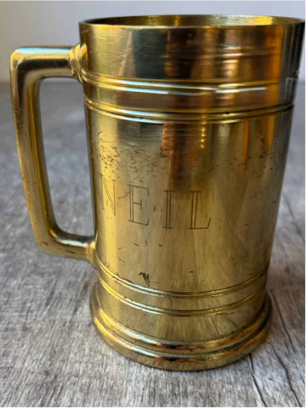 Vintage Things Remembered Brass Beer Mug Stein Tankard Engraved "NEIL"